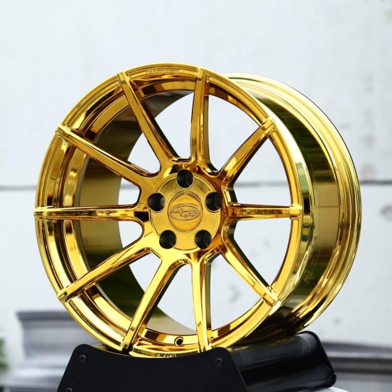 Subaru WRX wheels – Gold Chrome 10-Spoke (Subaru OEM-Style), front view