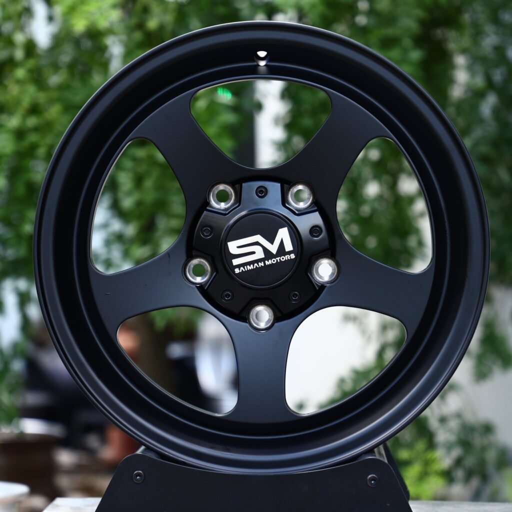 Subaru WRX wheels – Satin Black 5-Spoke, front view