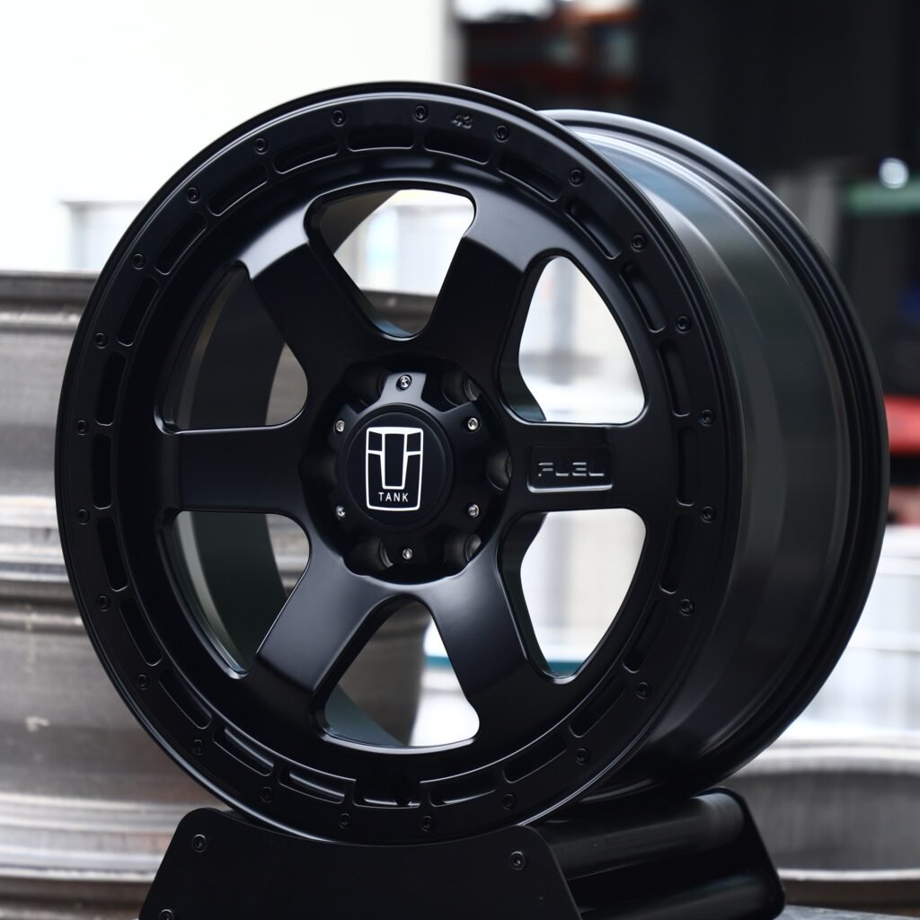 Tank 500 wheels – Matte Black 6-Spoke (Tank OEM-Style), angled view