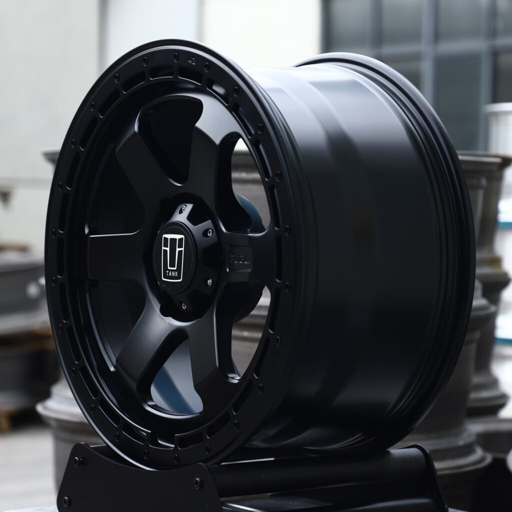 6x139.7 wheels – Matte Black 6-Spoke (Tank OEM-Style), side view