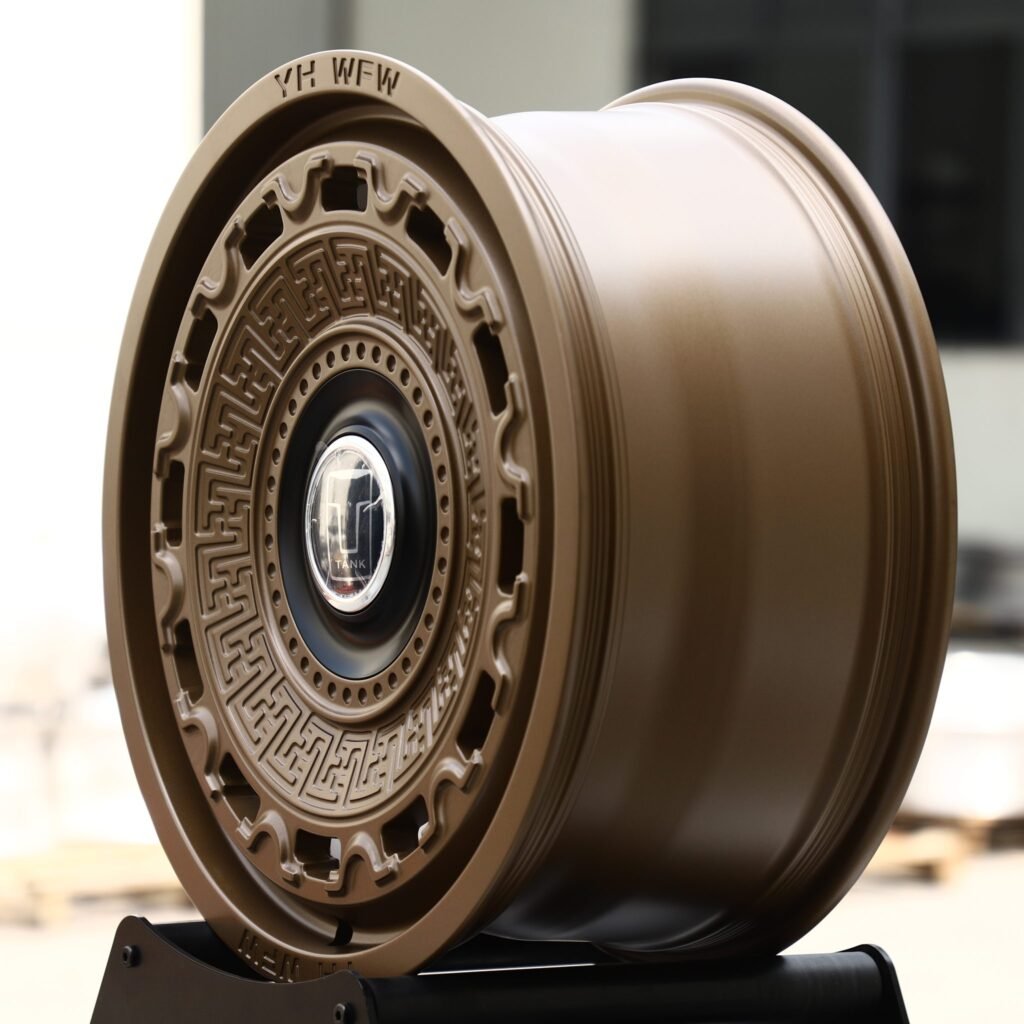 Tank 500 wheels – Matte Bronze Greek-Key Disc (Tank OEM-Style), angled view