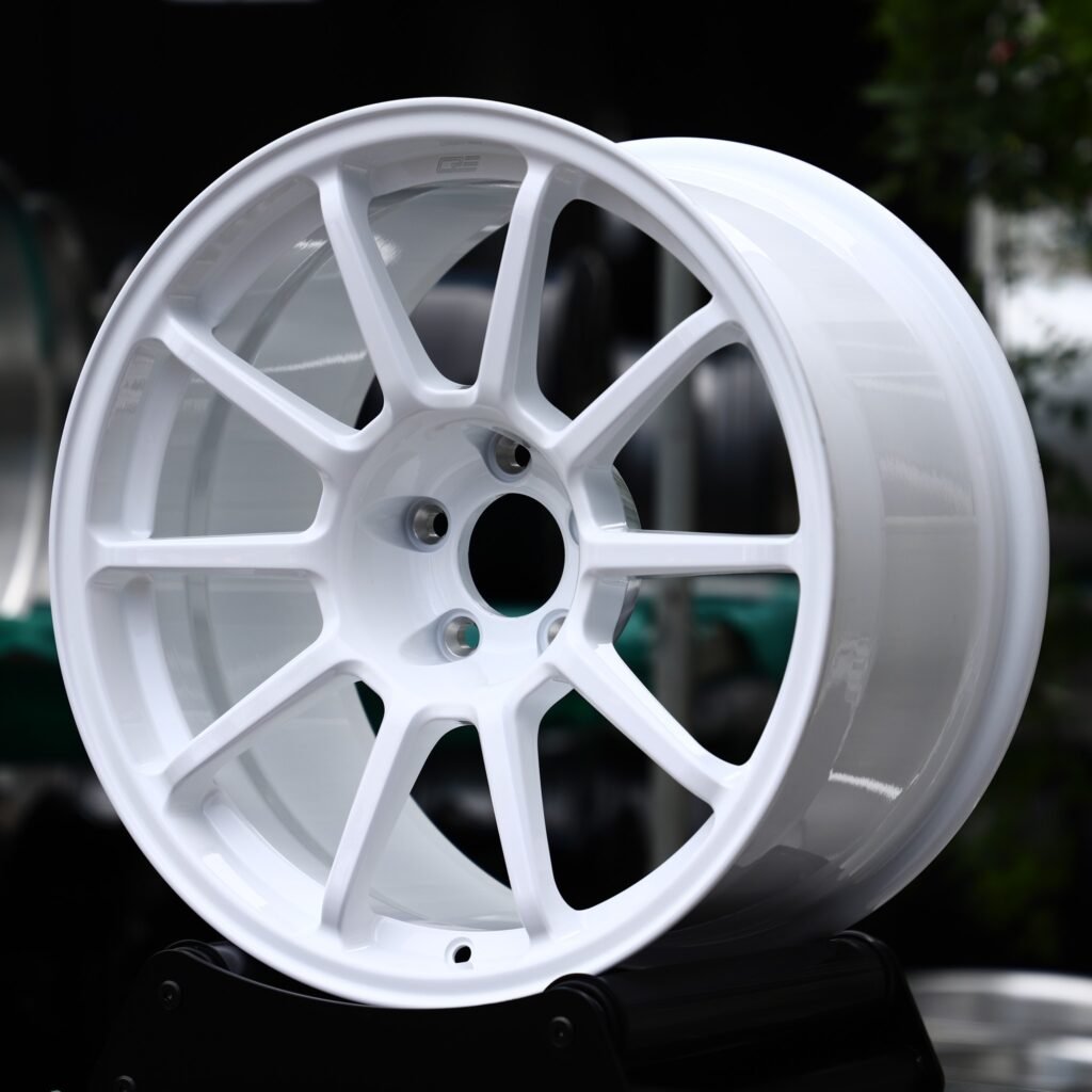 Tesla Model Y wheels – Gloss White 10-Spoke, angled view