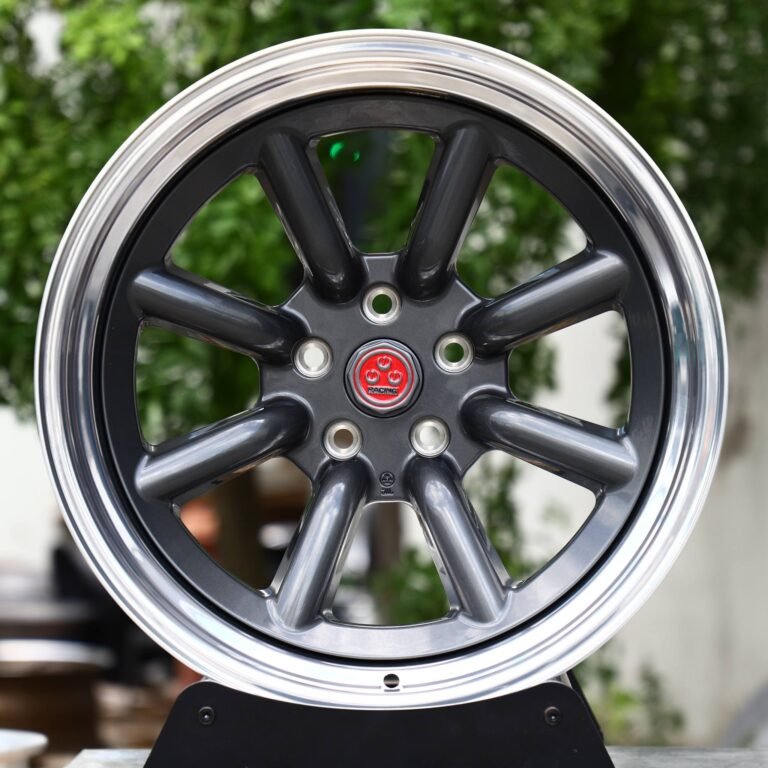 Tesla Model S wheels – 2-Piece Gunmetal 8-Spoke Polished Lip, front view