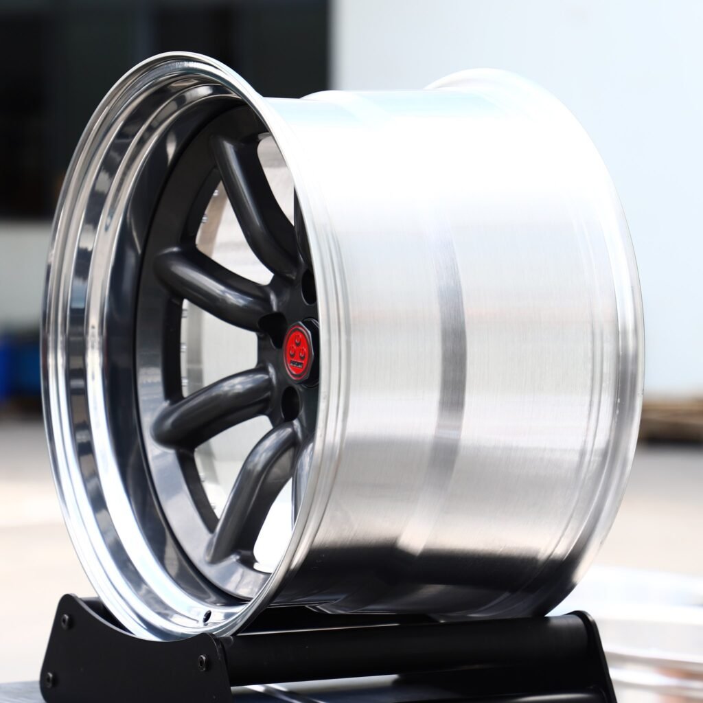 5x120 wheels – 2-Piece Gunmetal 8-Spoke Polished Lip, side view