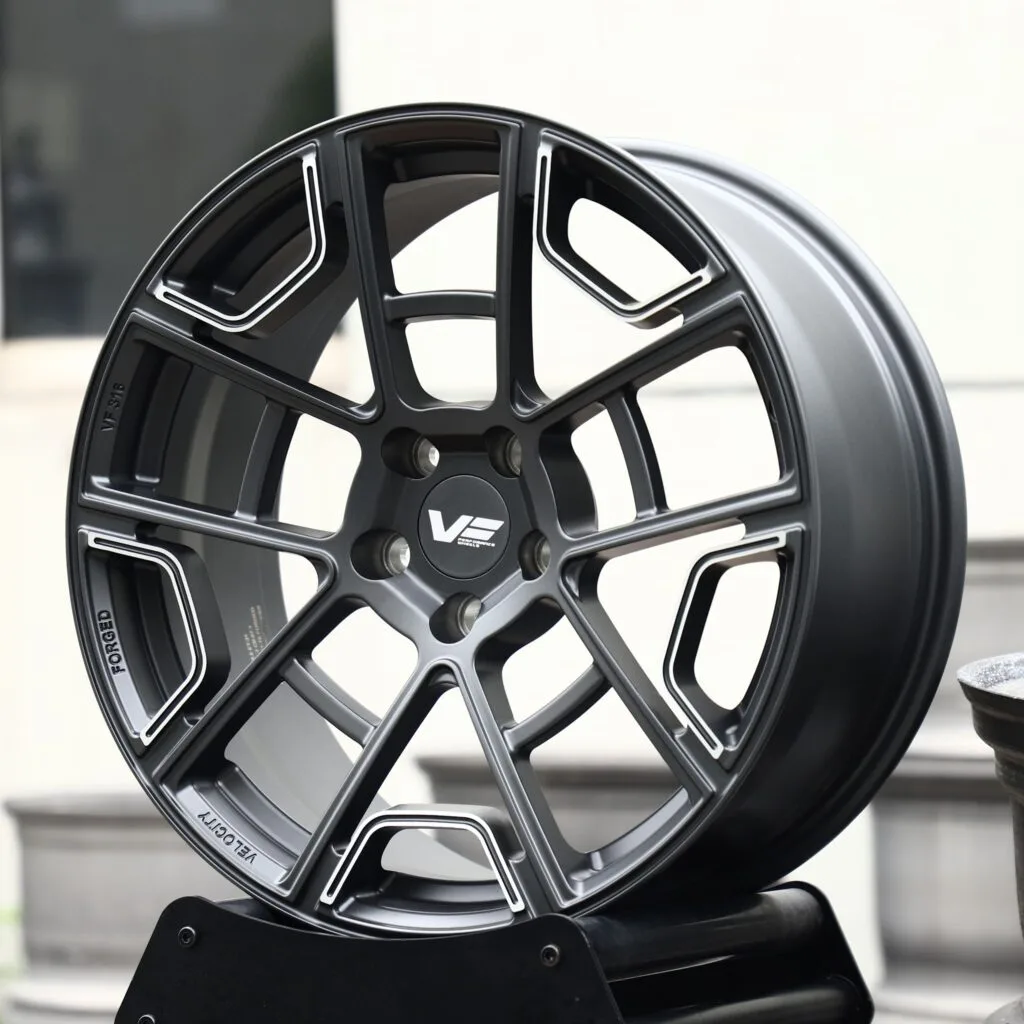 Tesla Model X wheels – Gunmetal Split-Spoke Block, angled view