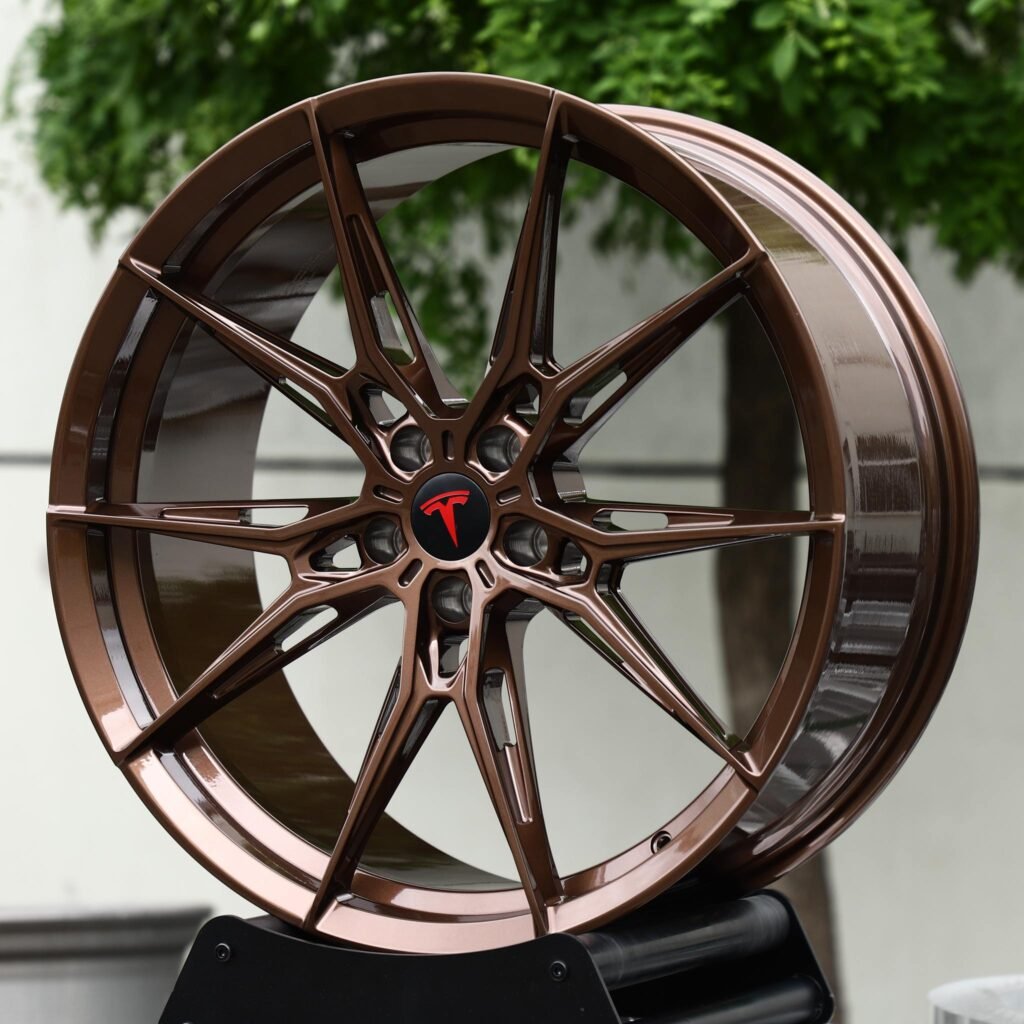 Tesla Model Y wheels – Bronze 10-Spoke Star (Tesla OEM-Style), angled view