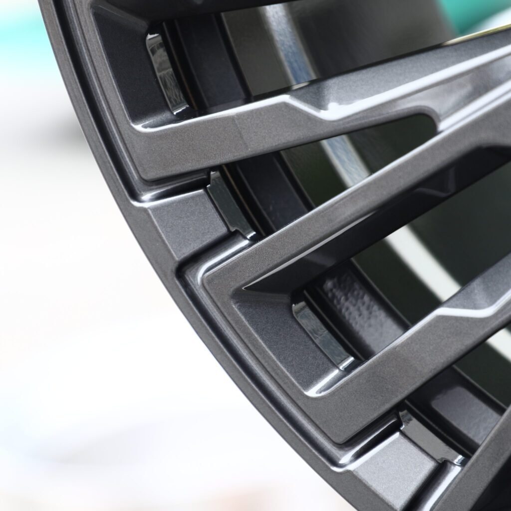 Tesla Model S wheels – Gunmetal Twin Multi-Spoke (Tesla OEM-Style), lip and barrel detail