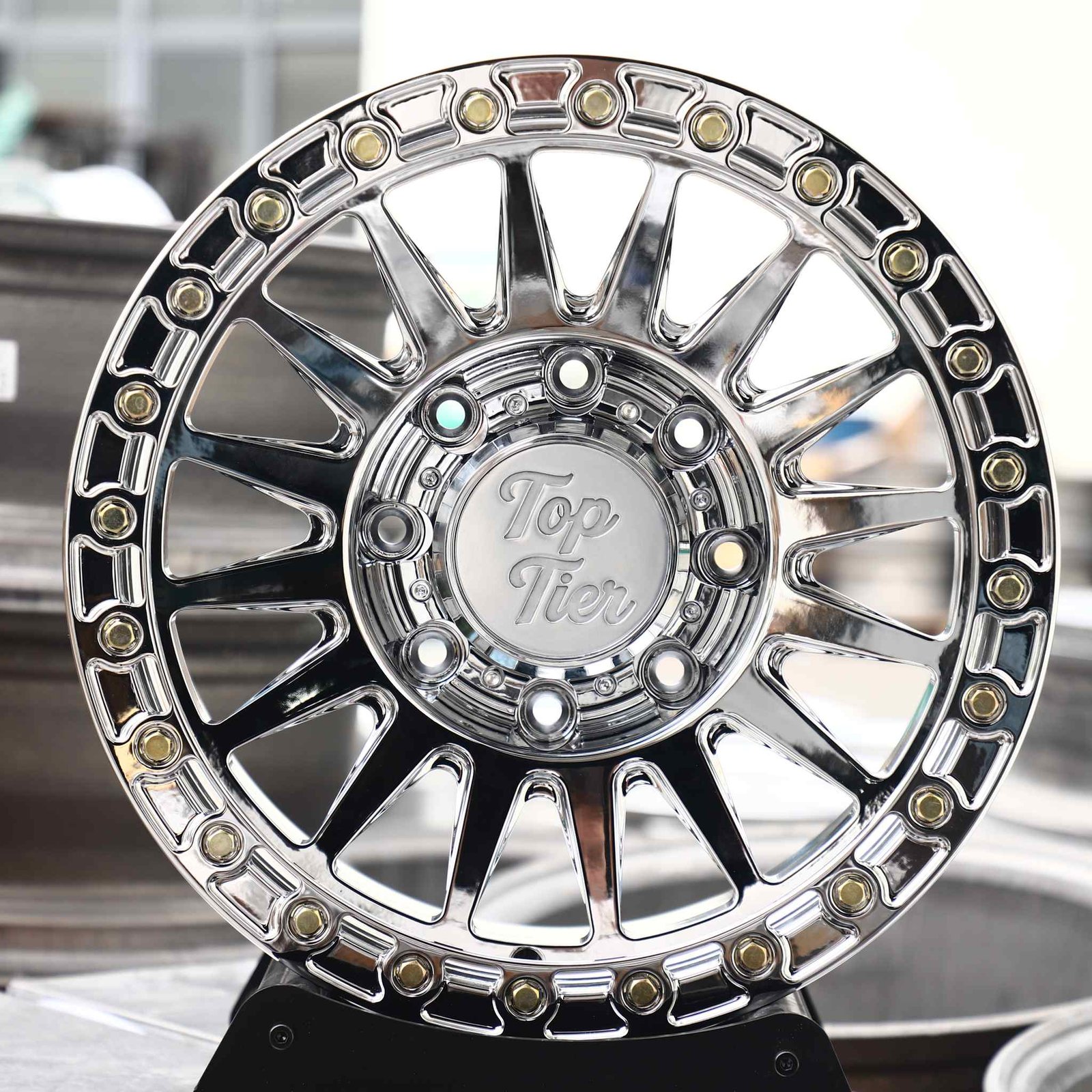 Ram 2500 wheels – Chrome Multi-Spoke Floating Bolt Lip (Top Tier-Style), front view