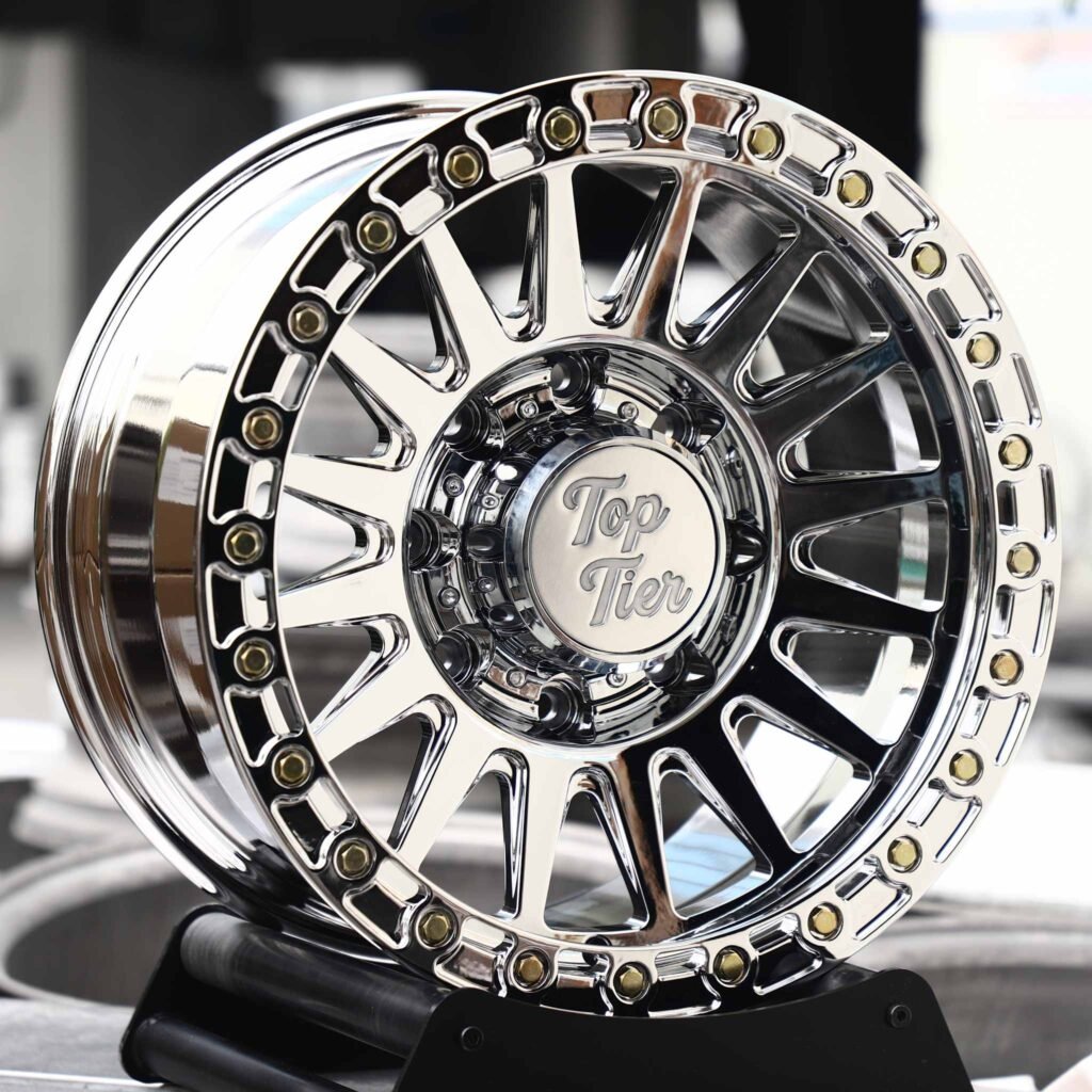 Ford F-250 Super Duty wheels – Chrome Multi-Spoke Floating Bolt Lip (Top Tier-Style), angled view
