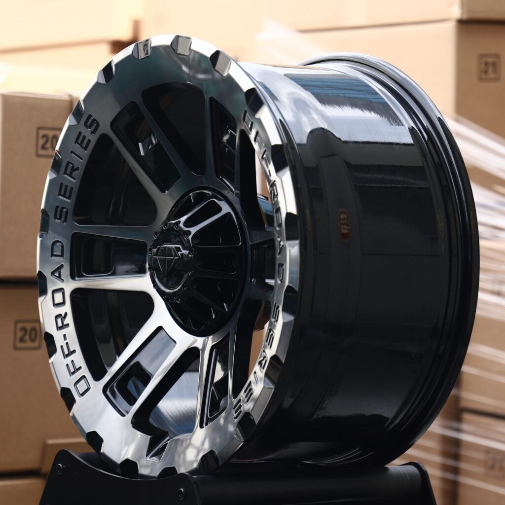 6x139.7 wheels – Black / Machined Series Split-Spoke, side view