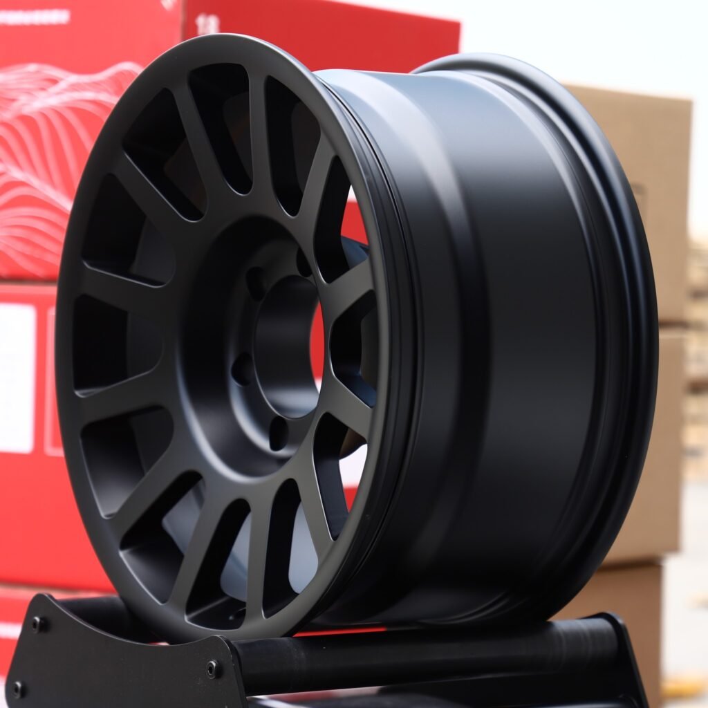 6x139.7 wheels – Satin Black 12-Spoke Rally, side view