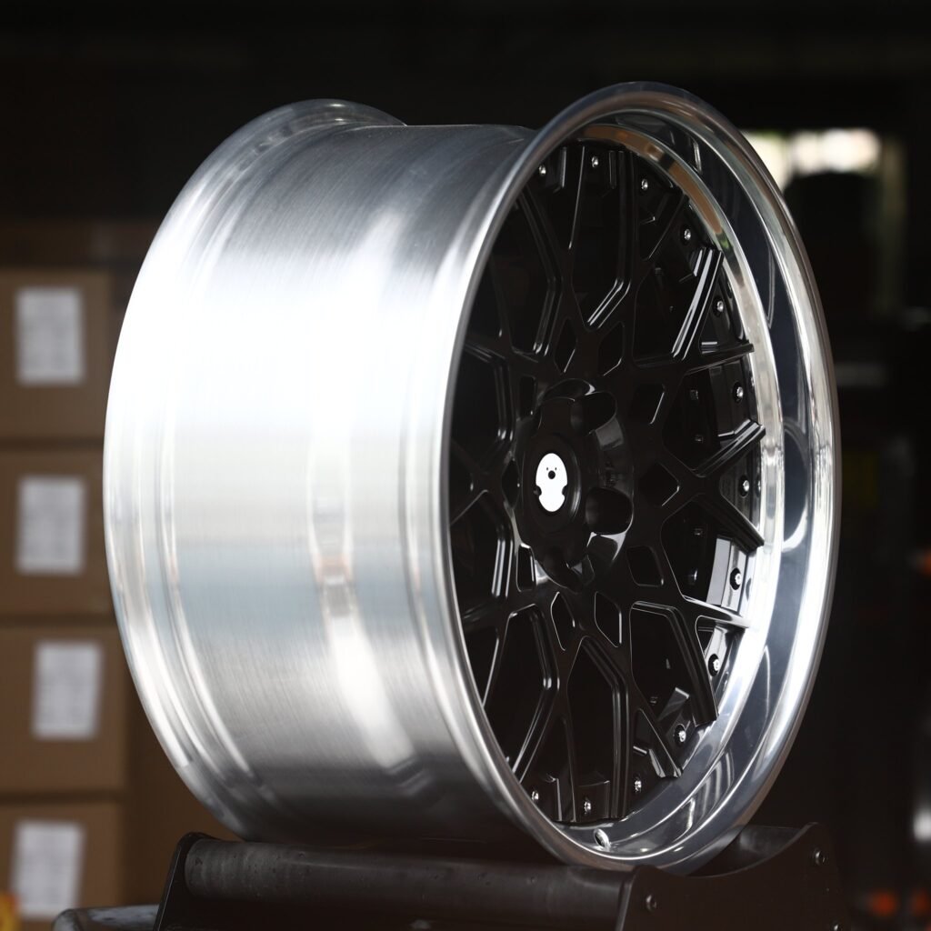 5x112 wheels – Gloss Black Y-Spoke Mesh 2-Piece Polished Deep Lip, side view