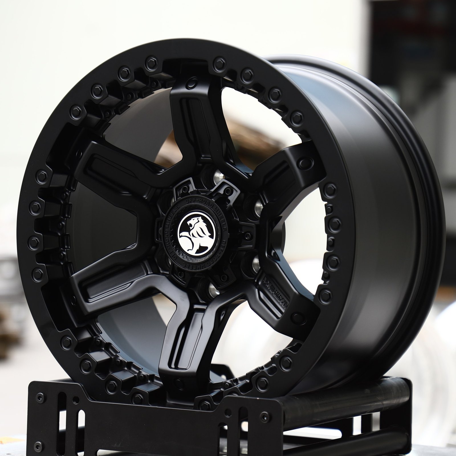 Toyota Hilux wheels – Satin Black 6-Spoke Bolted Ring, front view