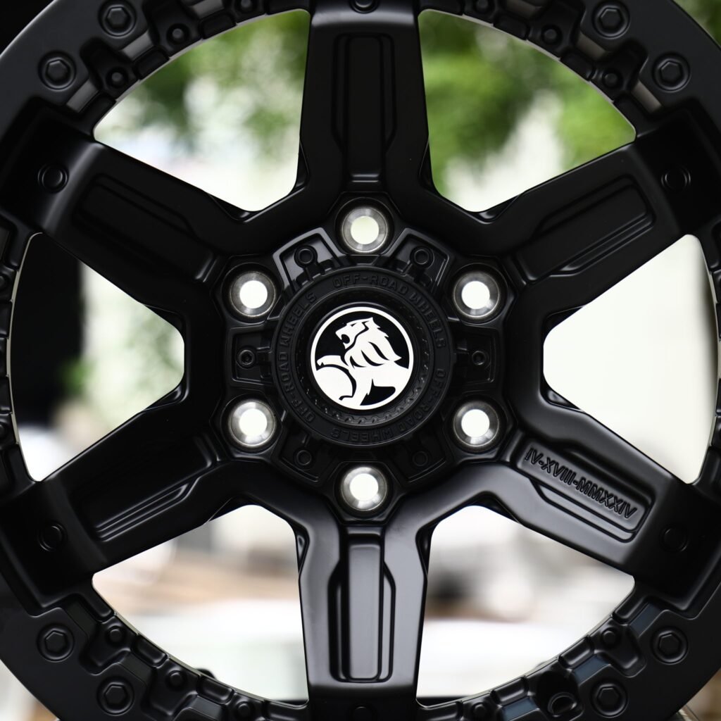 6x139.7 wheels – Satin Black 6-Spoke Bolted Ring, side view