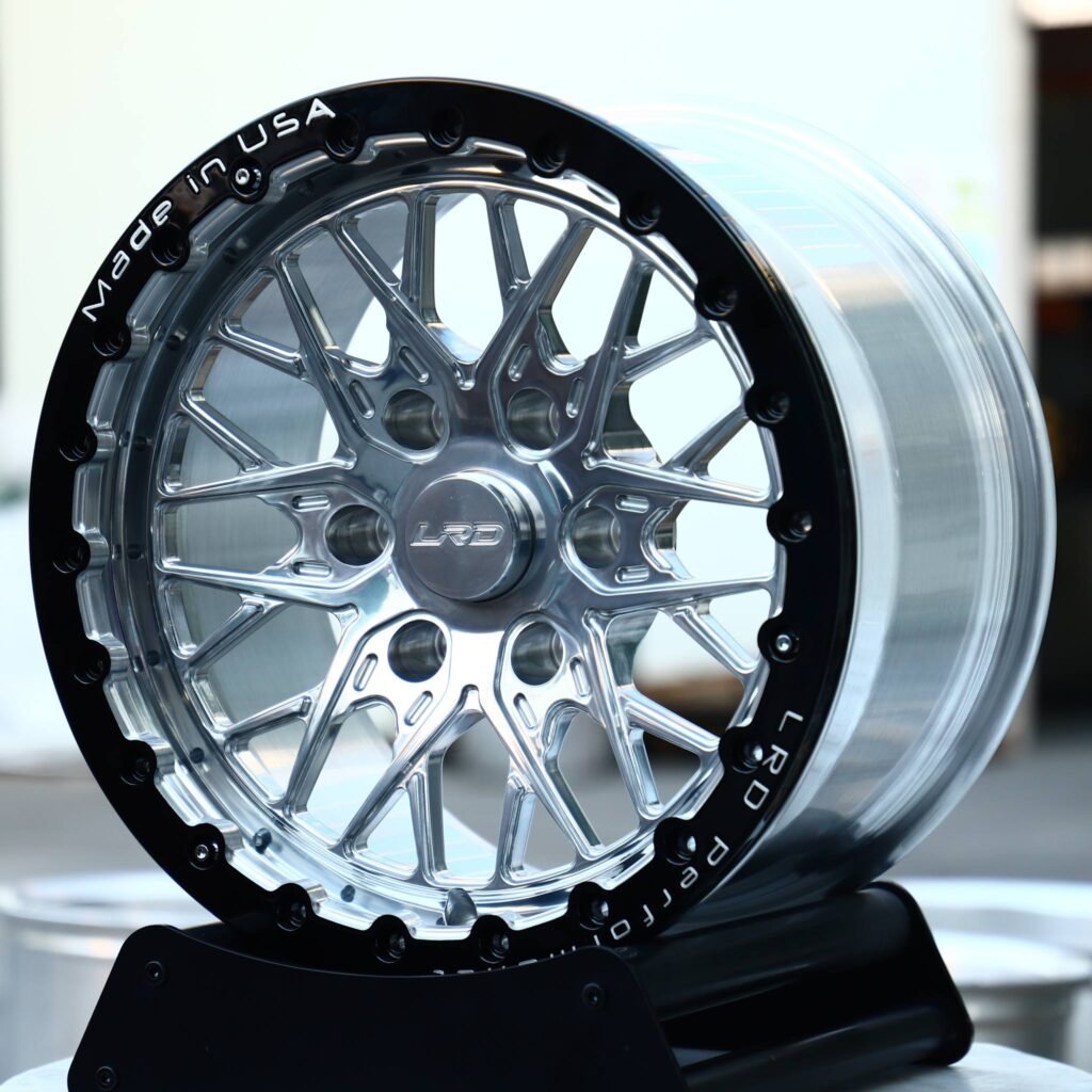 Lexus GX wheels – Polished Mesh Black Ring, angled view