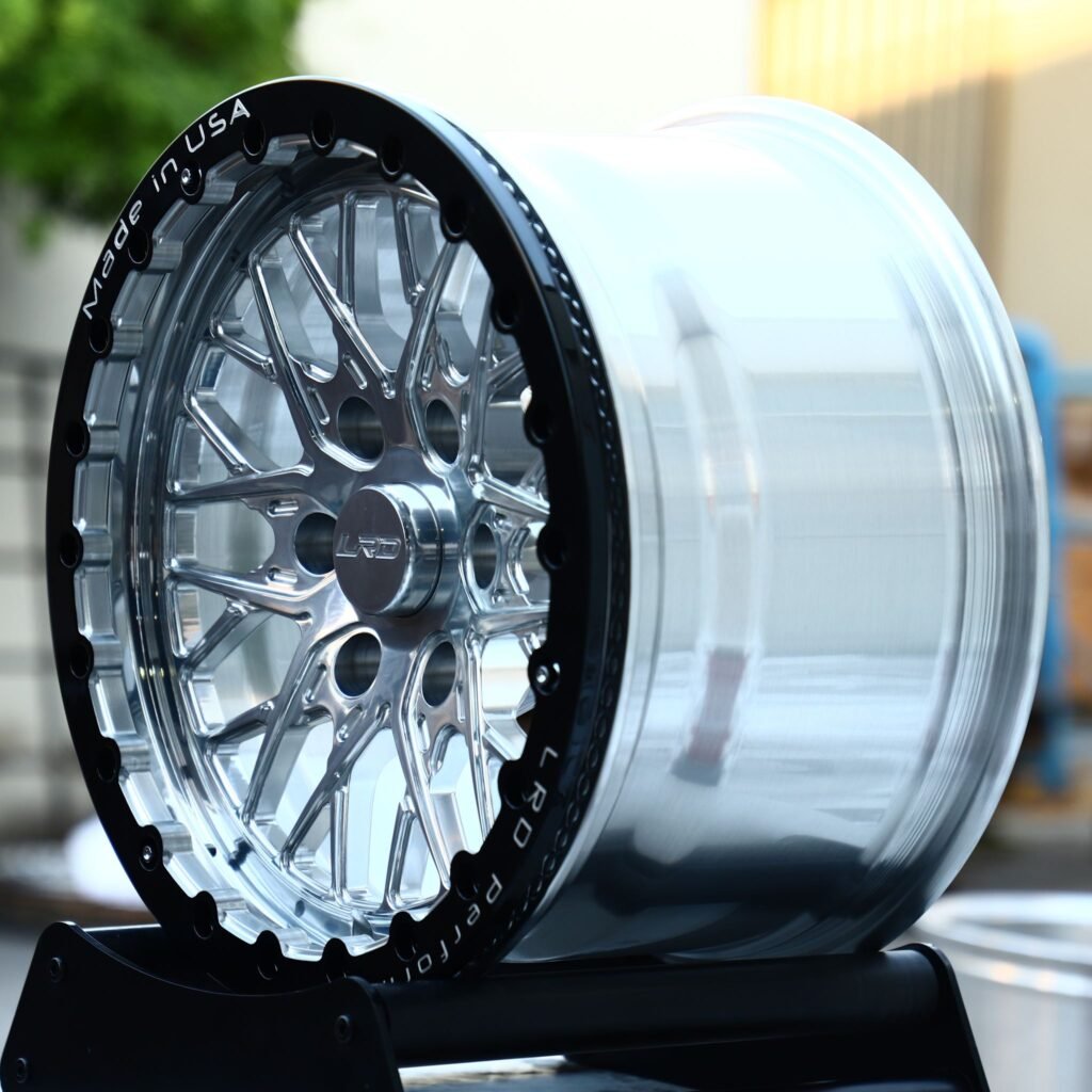 6x139.7 wheels – Polished Mesh Black Ring, side view