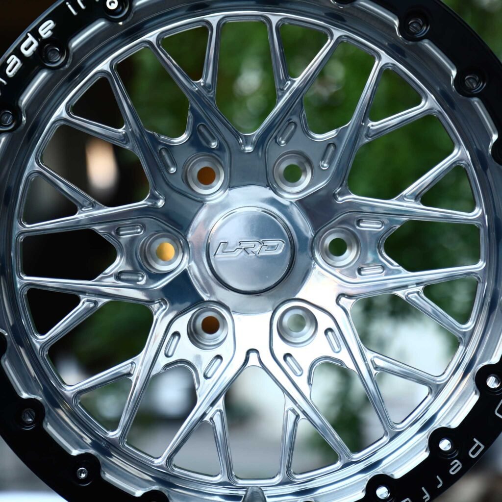 Toyota Tacoma wheels – Polished Mesh Black Ring, lip and barrel detail