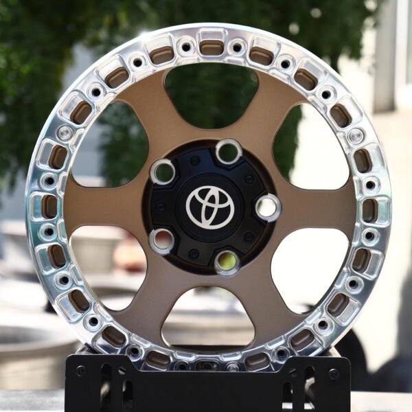 Toyota Land Cruiser wheels – Bronze 6-Spoke Polished Ring Beadlock (Toyota OEM-Style), front view