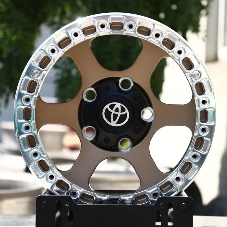 Toyota Land Cruiser wheels – Bronze 6-Spoke Polished Ring Beadlock (Toyota OEM-Style), front view