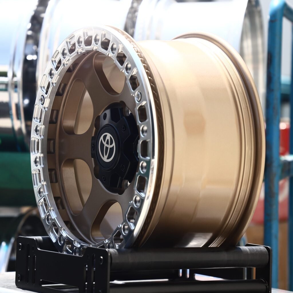 6x139.7 wheels – Bronze 6-Spoke Polished Ring Beadlock (Toyota OEM-Style), side view