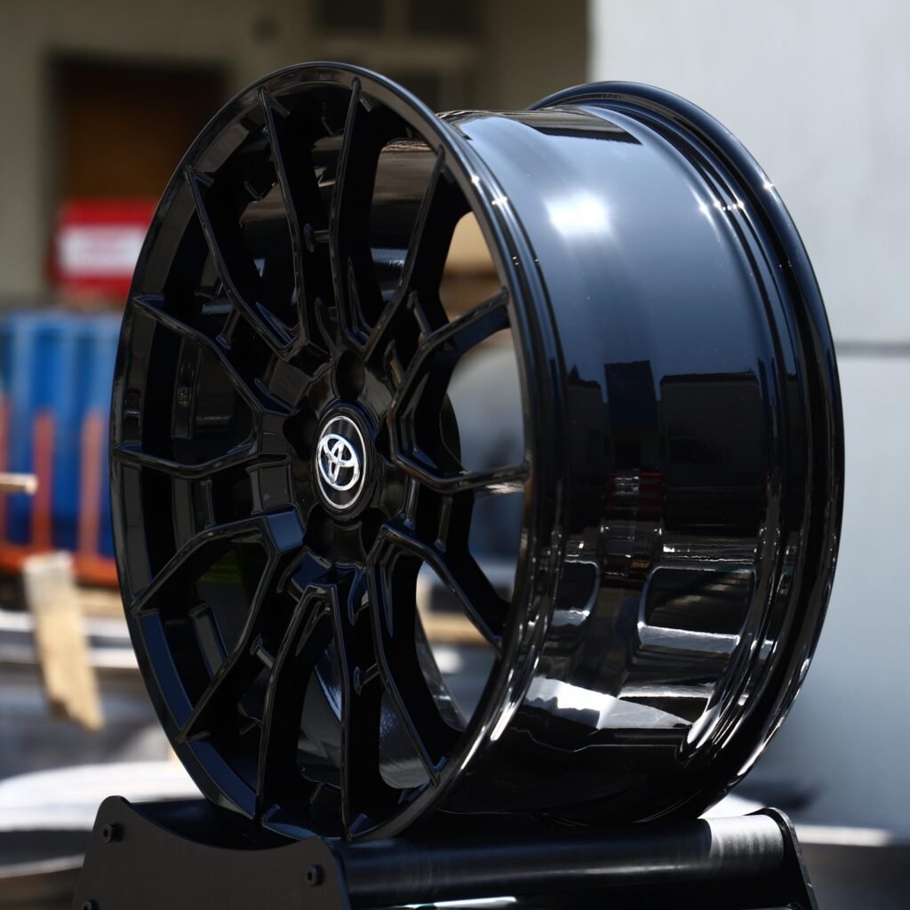 5x150 wheels – Gloss Black Multi-Spoke Mesh (Toyota OEM-Style), side view