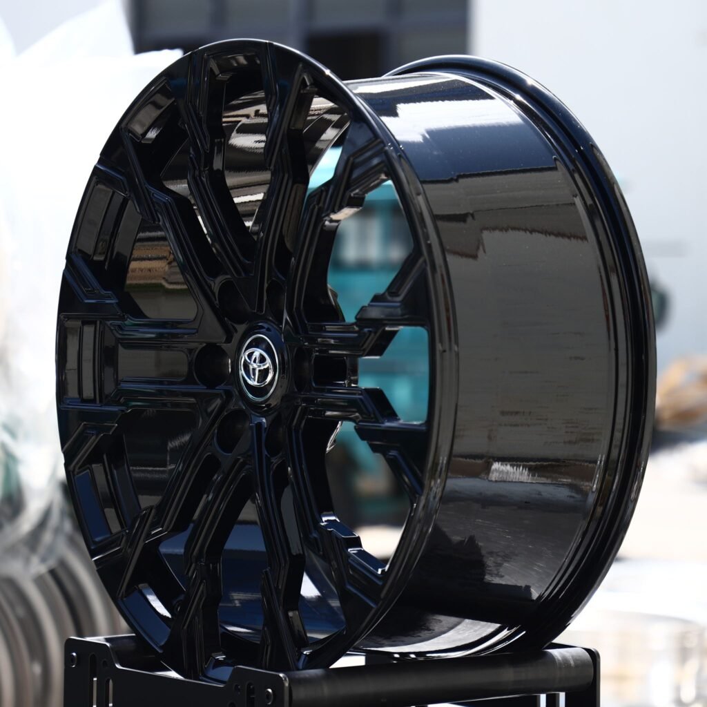 6x139.7 wheels – Gloss Black Split Multi-Spoke (Toyota OEM-Style), side view