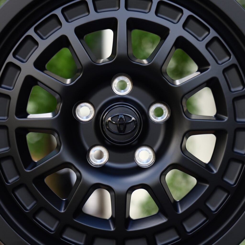 Toyota Camry wheels – Matte Black 12-Spoke (Toyota OEM-Style), lip and barrel detail