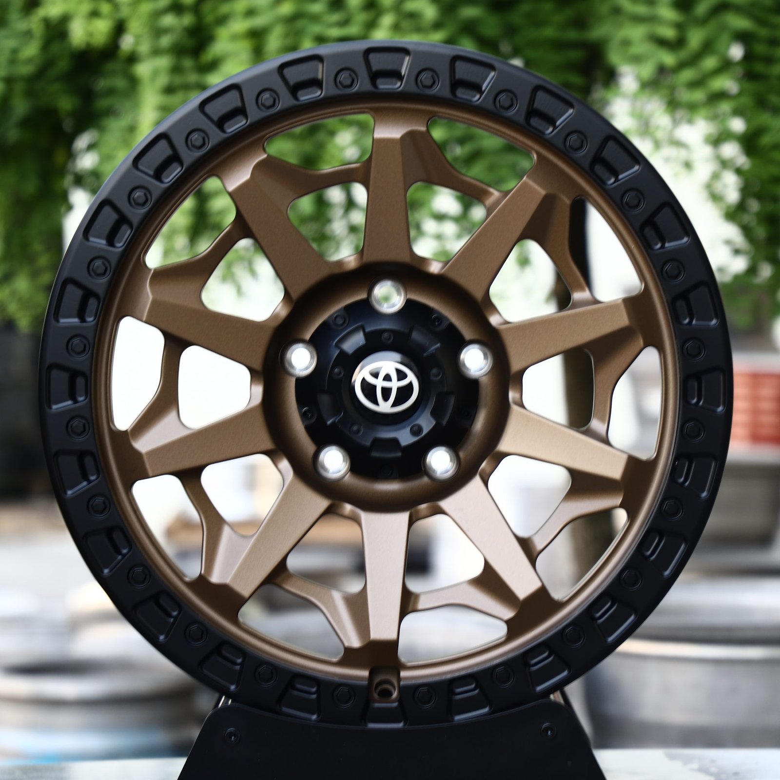 Toyota Tundra wheels – Matte Bronze 10-Spoke Black-Ring Beadlock (Toyota OEM-Style), front view