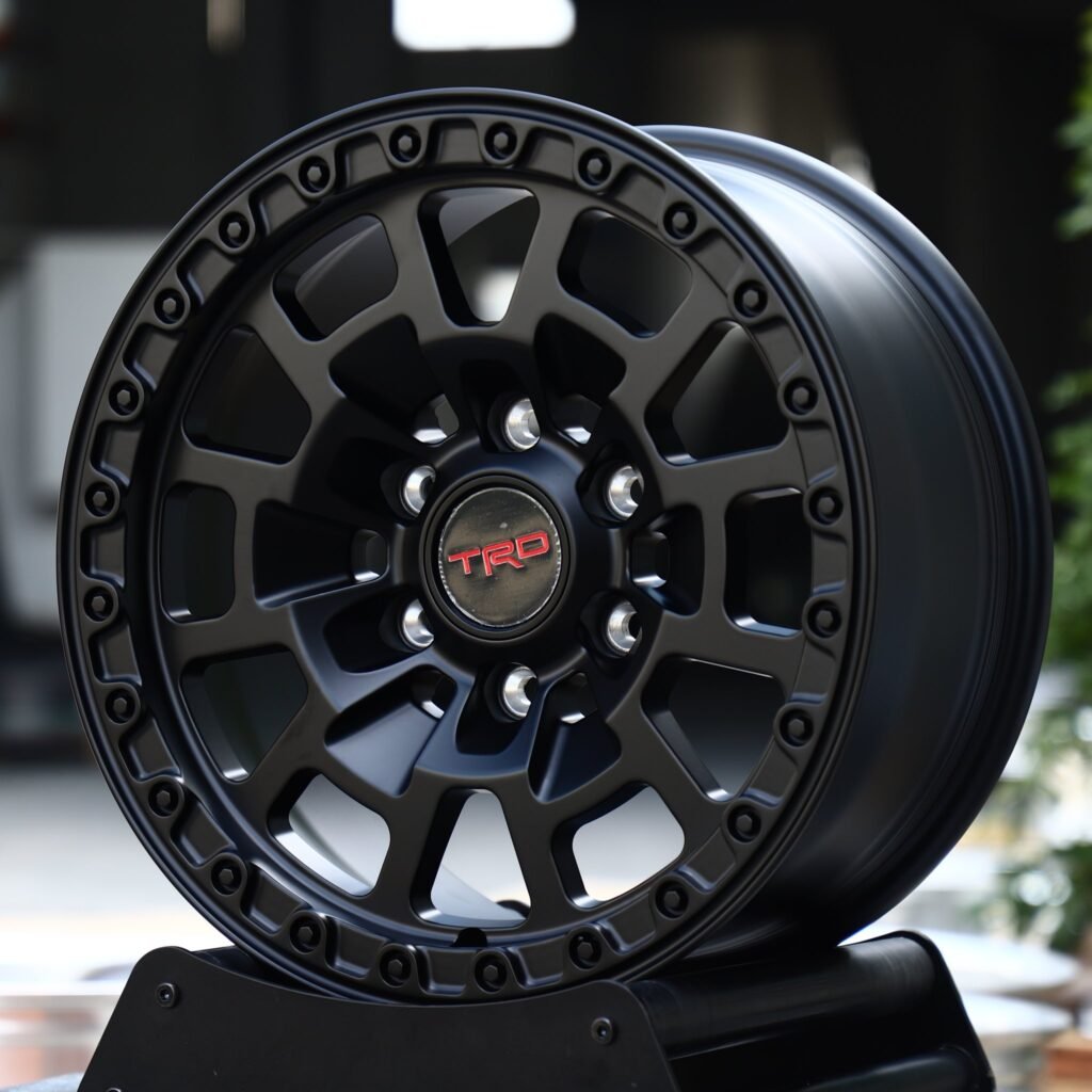 Toyota Tacoma wheels – Matte Black Bolt Ring (TRD-Style), angled view