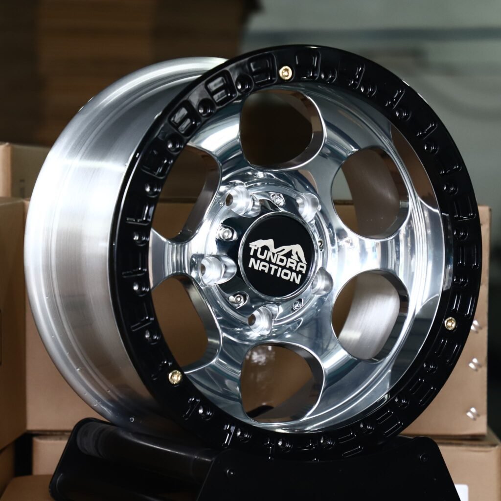 Toyota Sequoia wheels – Polished Round-Hole Beadlock (Tundra Nation-Style), angled view
