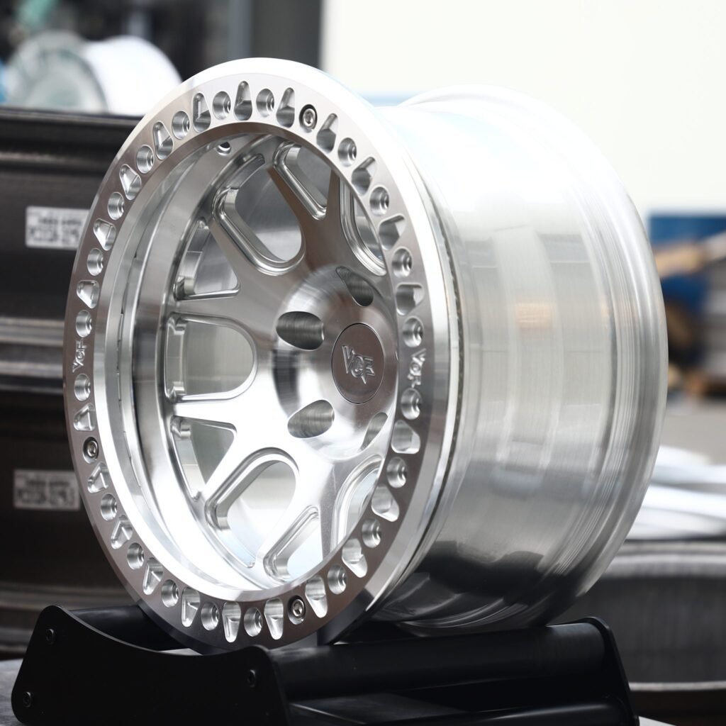 5x114.3 wheels – Brushed Silver Multi-Spoke Beadlock (VCR-Style), side view