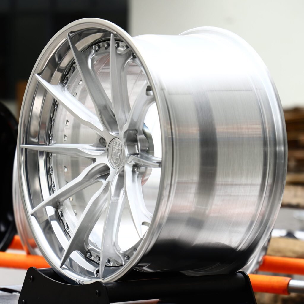 5x112 wheels – 2-Piece Brushed Silver 10-Spoke Riveted Lip, side view