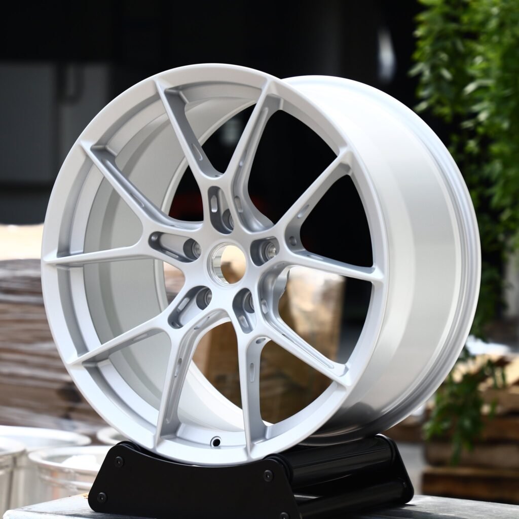 Audi A3 wheels – Matte Silver 5 Y-Spoke, angled view