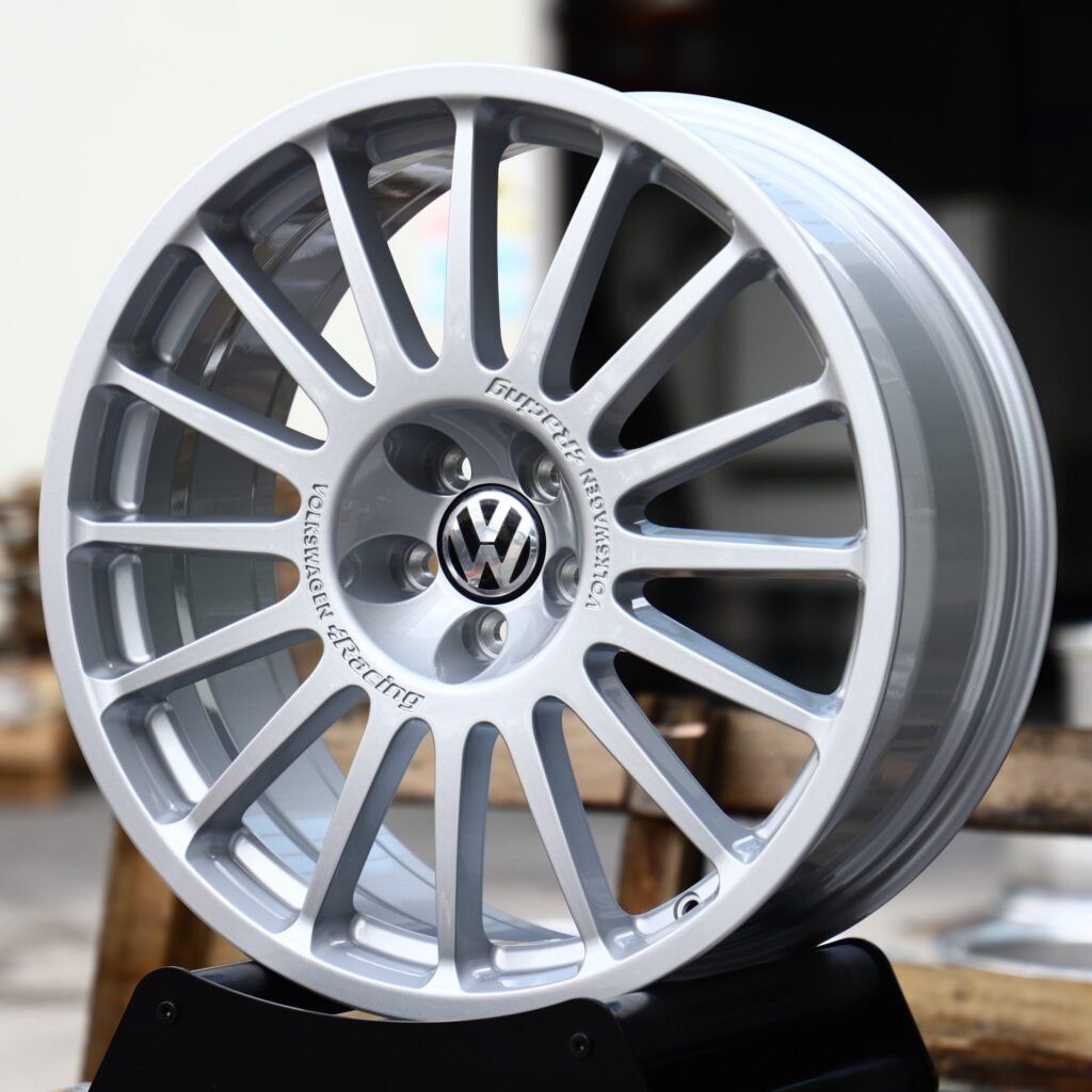 Volkswagen Jetta wheels – Bright Silver 16-Spoke (Volkswagen OEM-Style), angled view