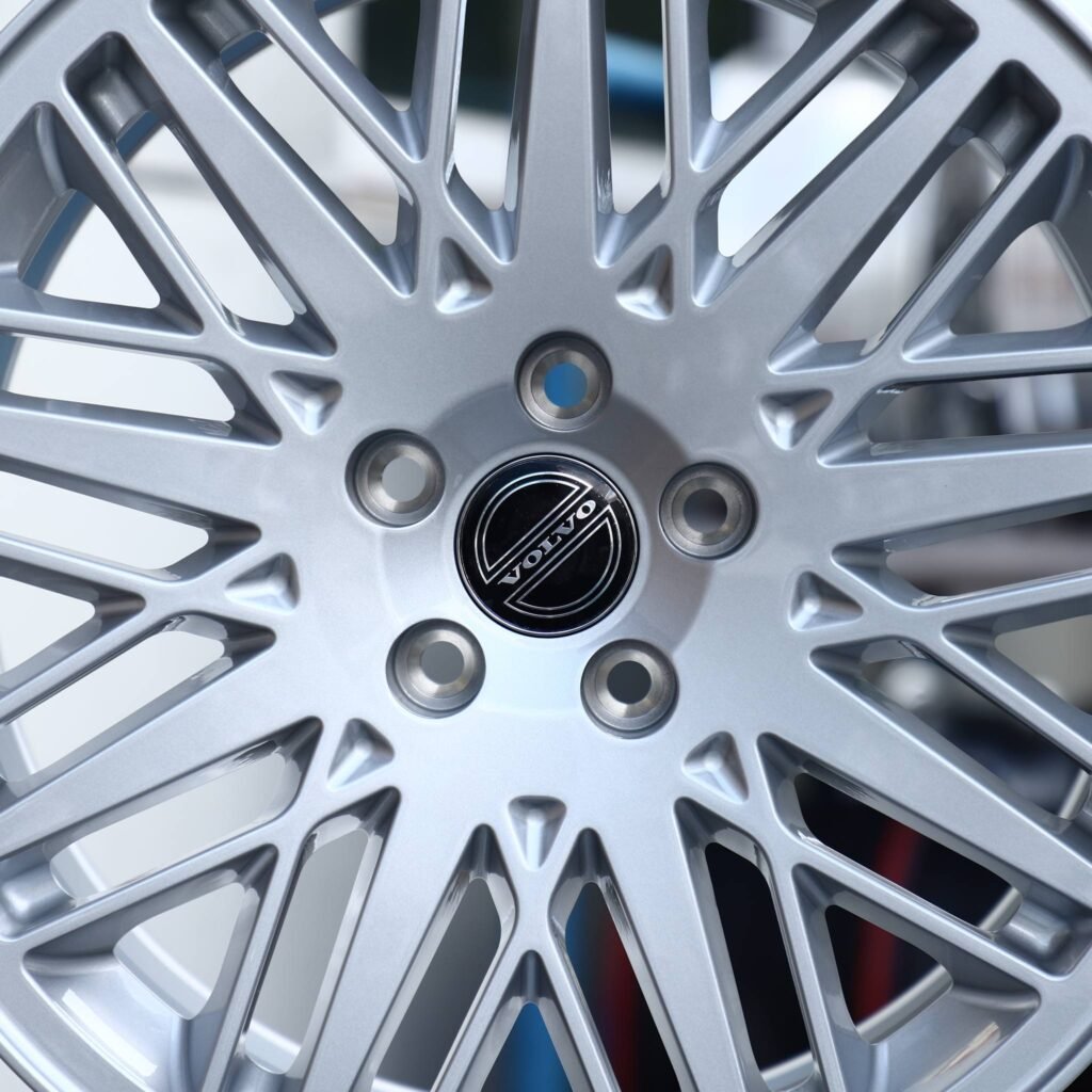 5x108 wheels – Bright Silver Machined Cross Mesh Multi-Spoke (Volvo OEM-Style), side view