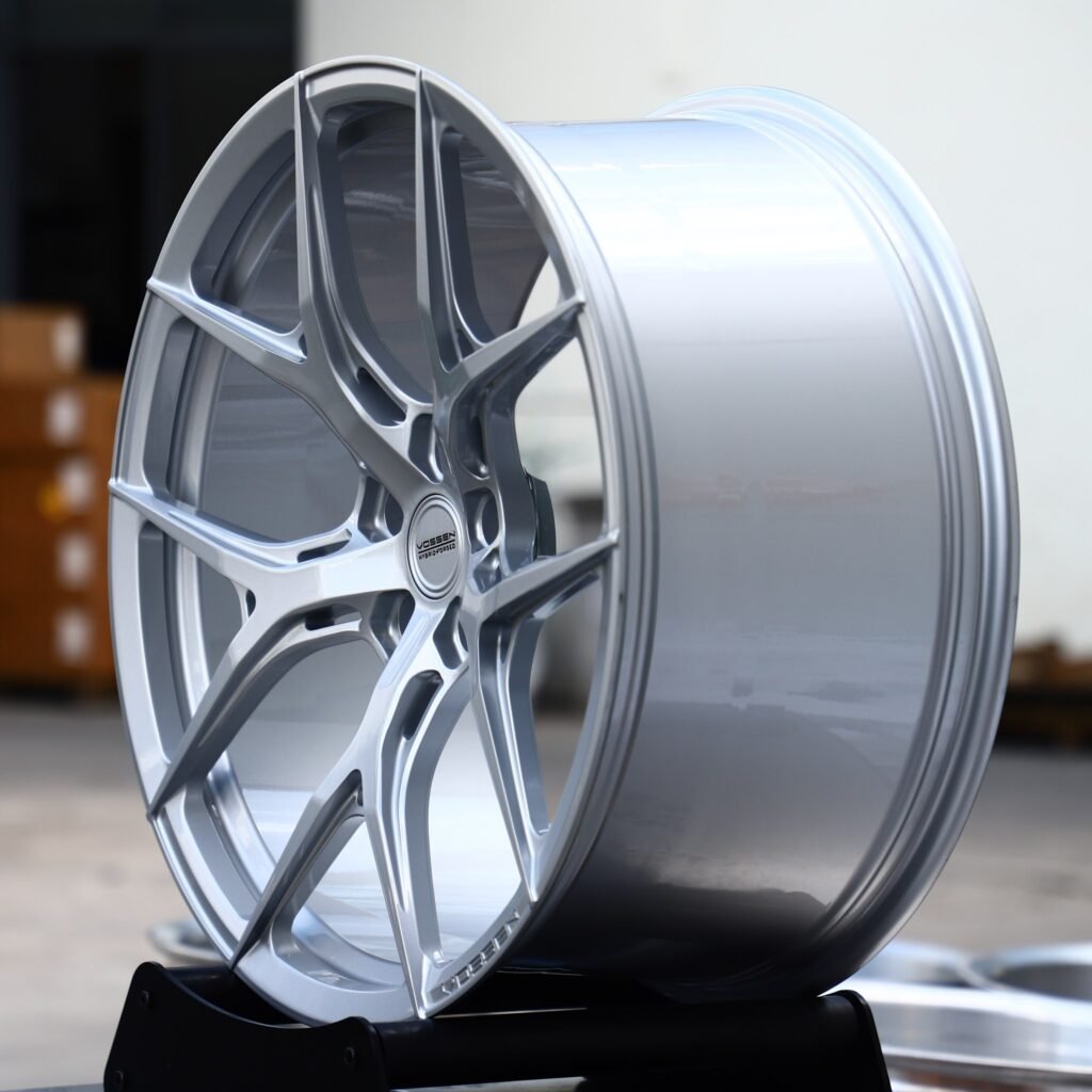 5x114.3 wheels – Brushed Silver 5 Y-Spoke (Vossen-Style), side view