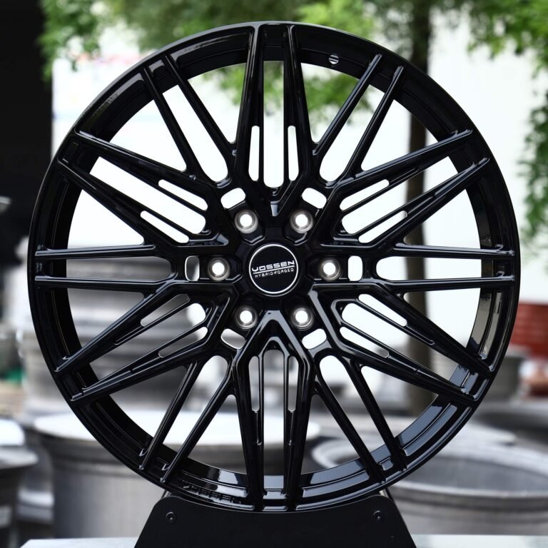 Ford Mustang wheels – Gloss Black Fine Y-Spoke Mesh (Vossen-Style), front view