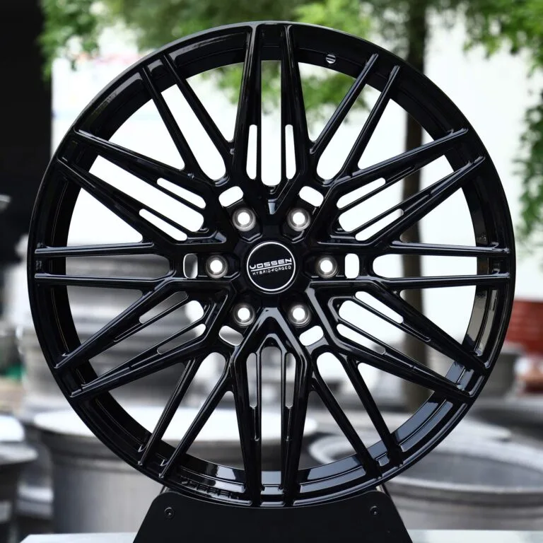 Ford Mustang wheels – Gloss Black Fine Y-Spoke Mesh (Vossen-Style), front view