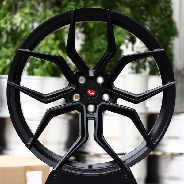Audi A4 wheels – Satin Black 5 Split-Spoke (Vossen-Style), front view