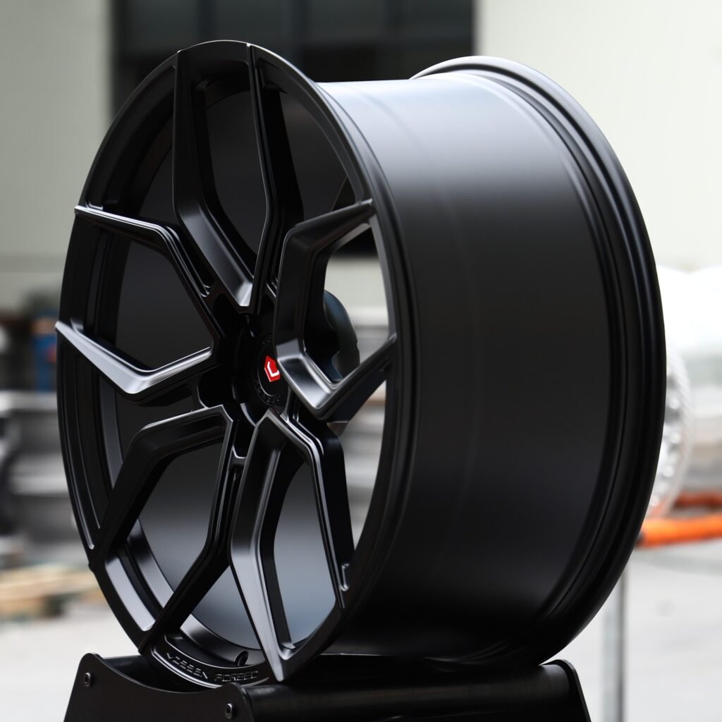 5x112 wheels – Satin Black 5 Split-Spoke (Vossen-Style), side view