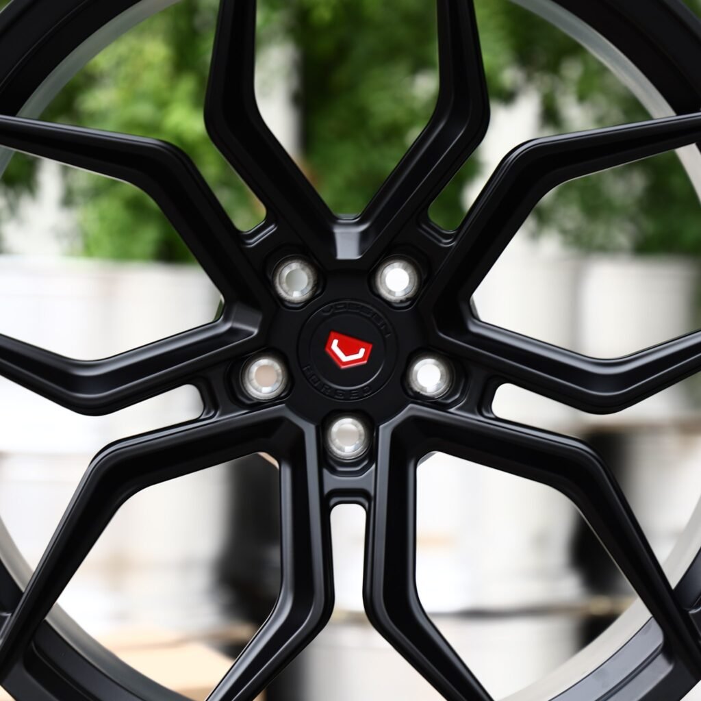 Audi A6 C8 wheels – Satin Black 5 Split-Spoke (Vossen-Style), lip and barrel detail