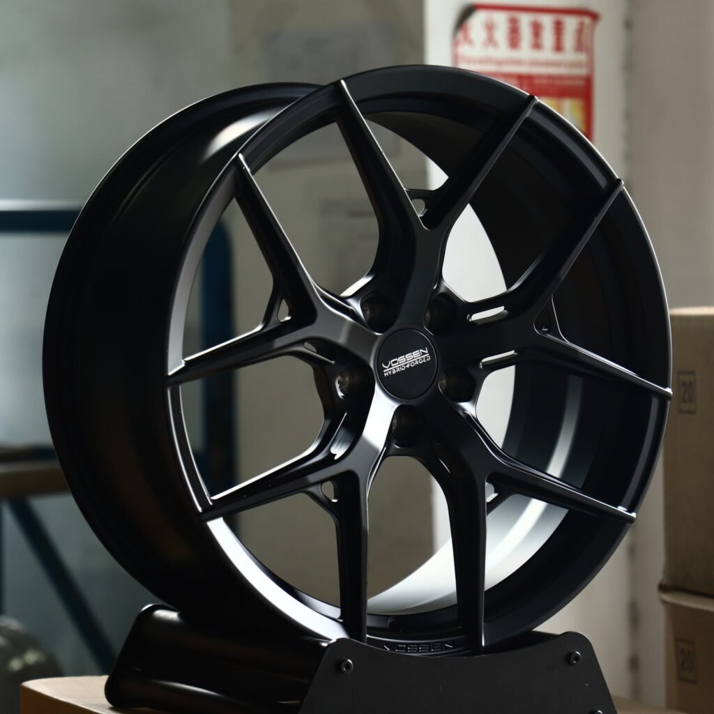 BMW 5 Series wheels – Satin Black 5 Y-Spoke (Vossen-Style), angled view