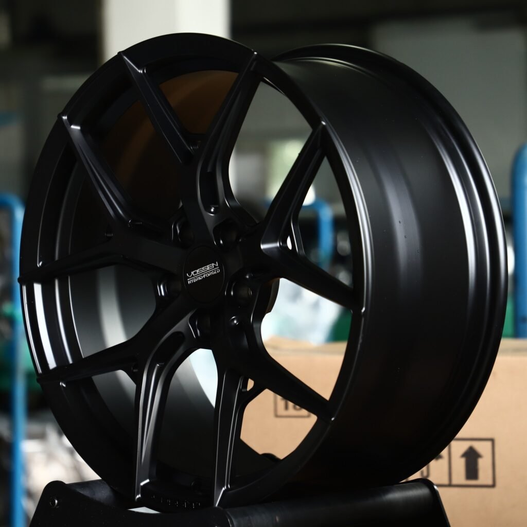 5x112 wheels – Satin Black 5 Y-Spoke (Vossen-Style), side view