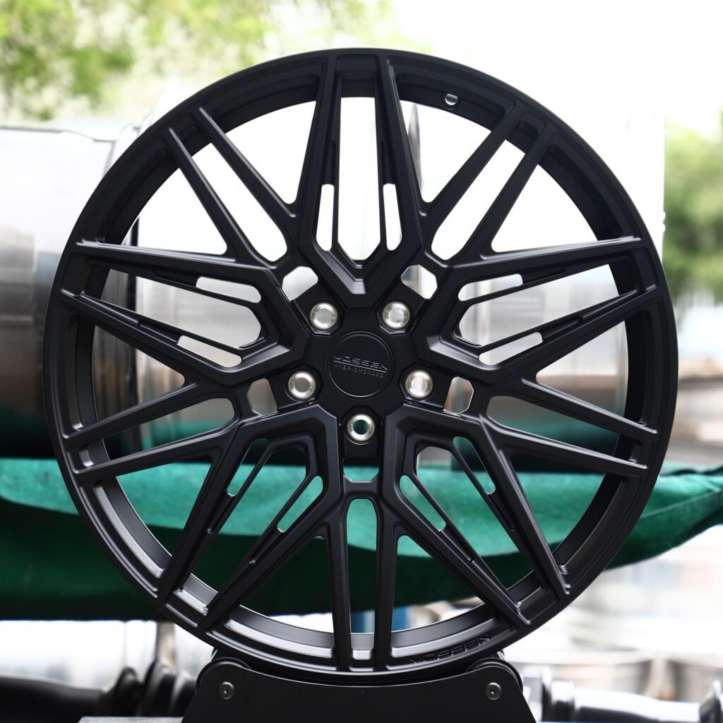 Subaru WRX wheels – Satin Black Y-Spoke Mesh (Vossen-Style), front view