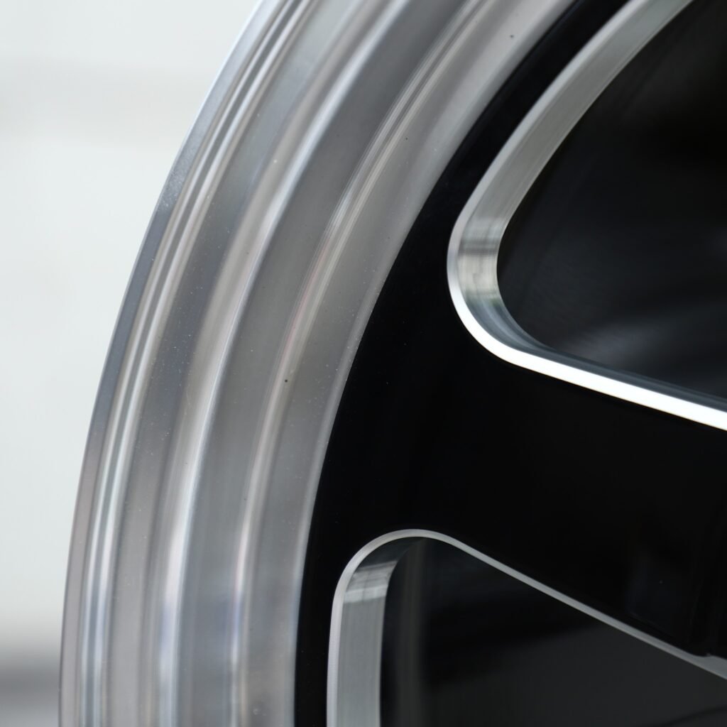 Weld Racing-Style S71 Machined Polished Lip 5-Spoke Forged Drag Racing Wheels – Ford Mustang GTD, detail view