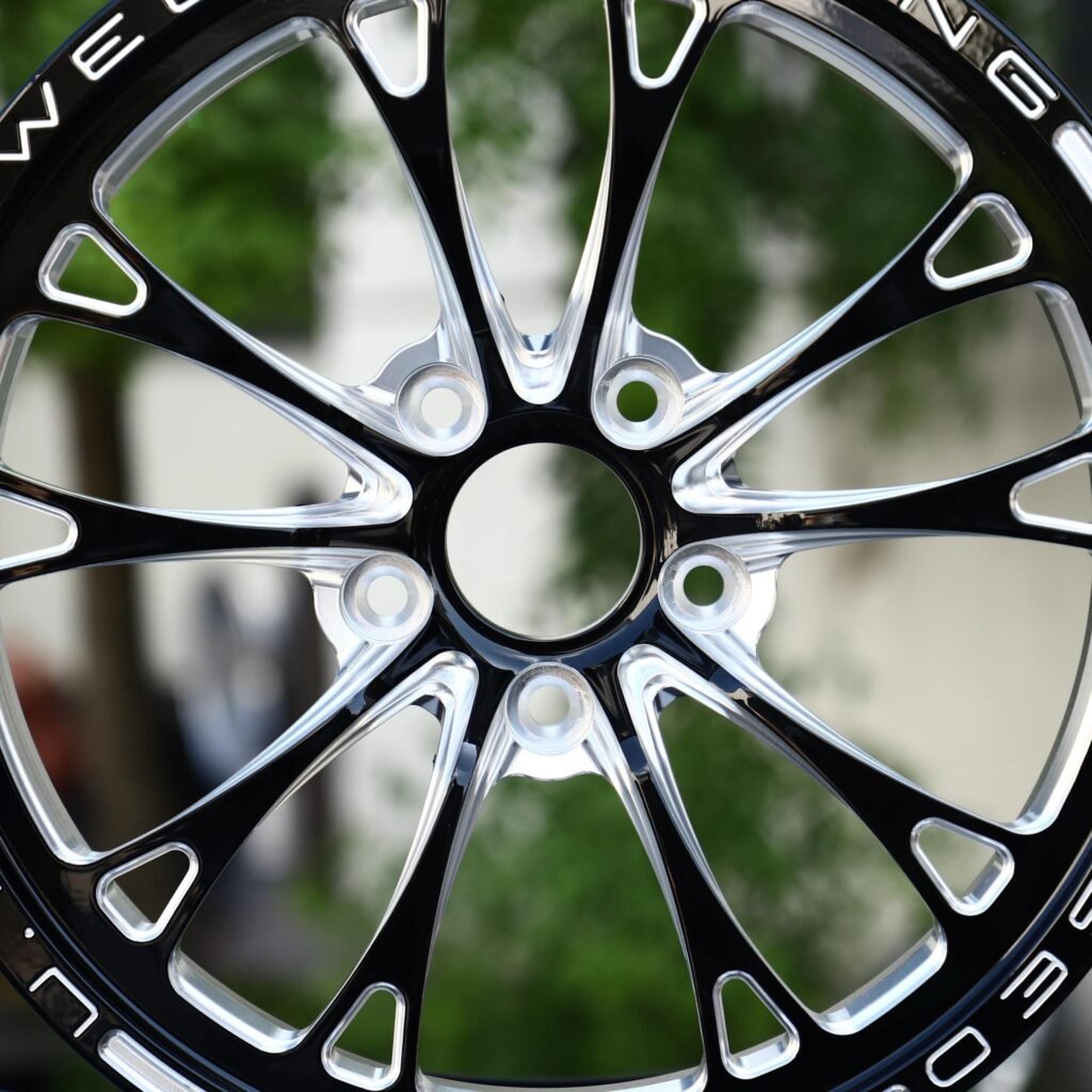 Chevrolet Camaro wheels – Black Machined 10-Spoke Lettered Lip (Weld Racing-Style), lip and barrel detail