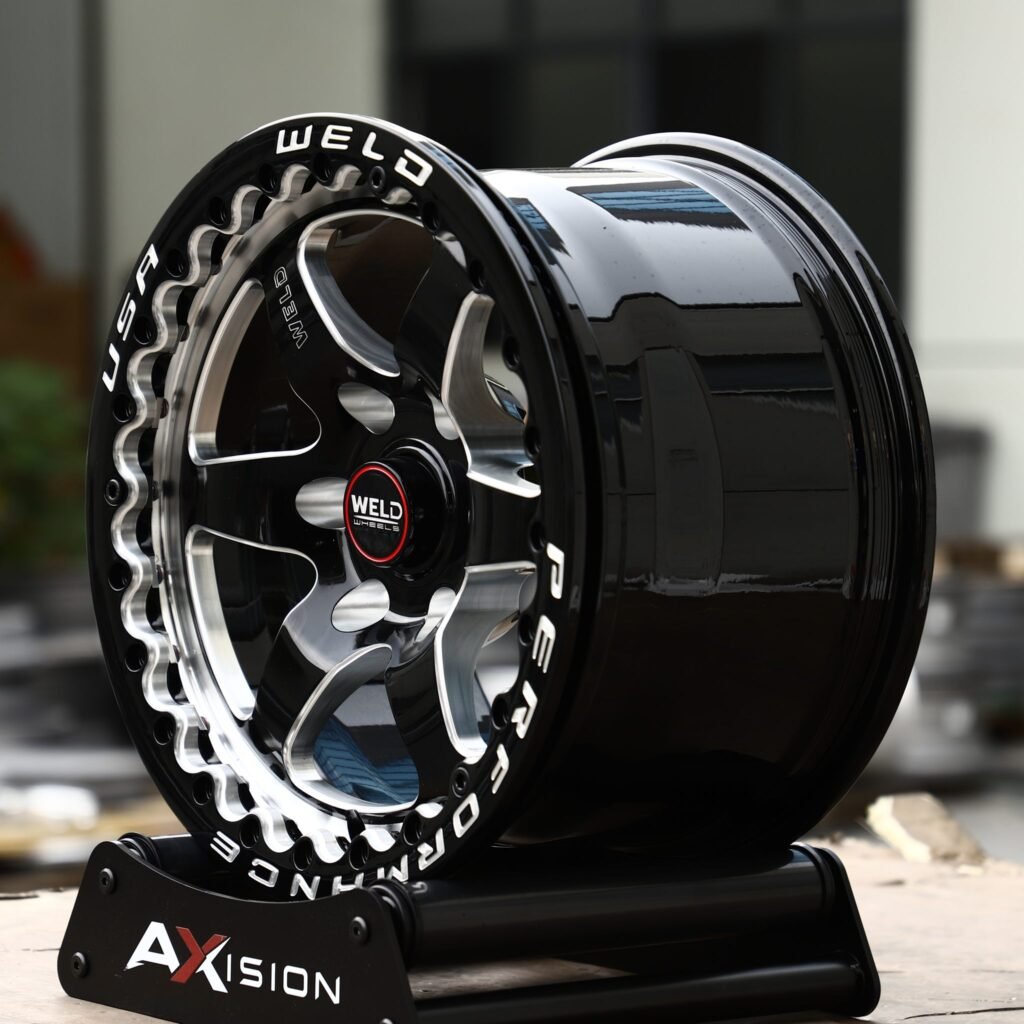 6x135 wheels – Black Machined Beadlock 6-Spoke (Weld Racing-Style), side view