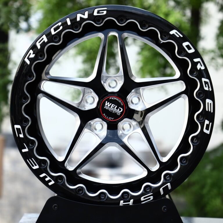Honda Civic wheels – Black Machined Beadlock Star 5-Spoke (Weld Racing-Style), front view