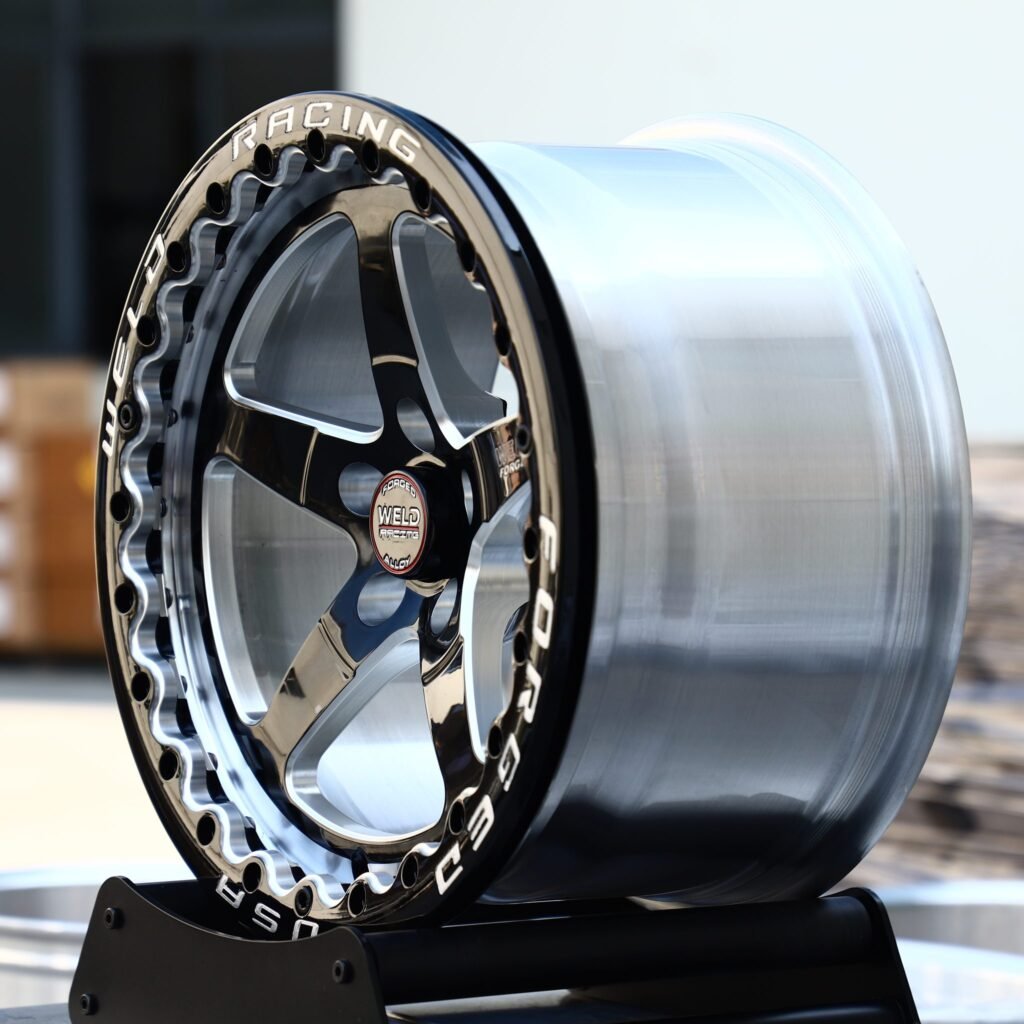5x120.65 wheels – Black Machined Beadlock Wavy-Ring 5-Spoke (Weld Racing-Style), side view
