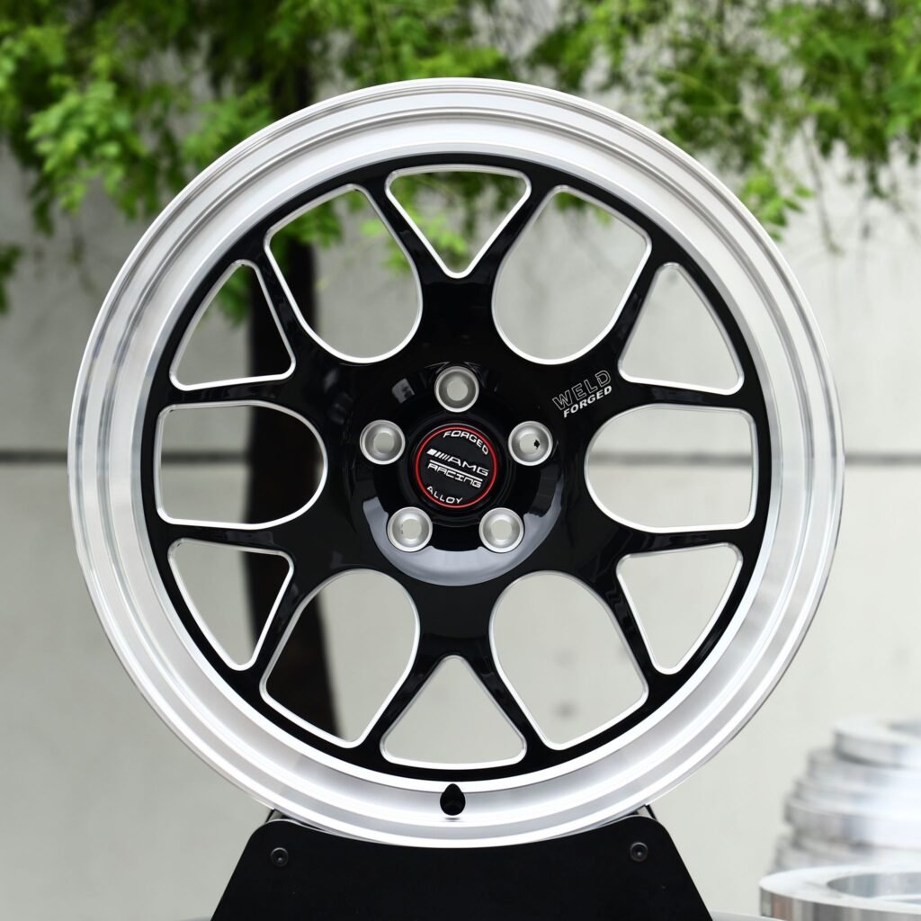 Chevrolet Camaro wheels – Black Machined Mesh Polished Deep Lip (Weld Racing-Style), front view